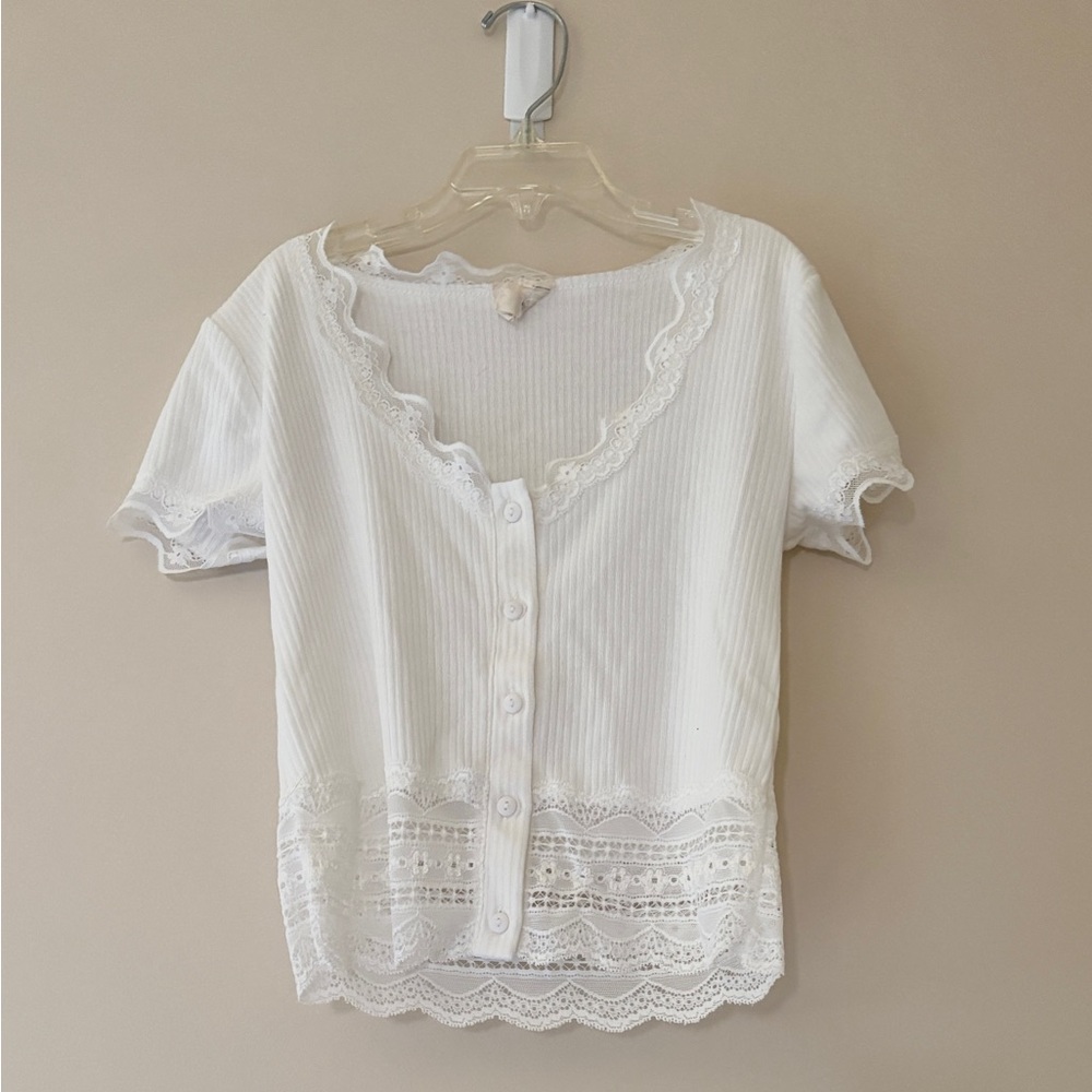 Caution To The Wind White Embellished Short Sleeve Blouse